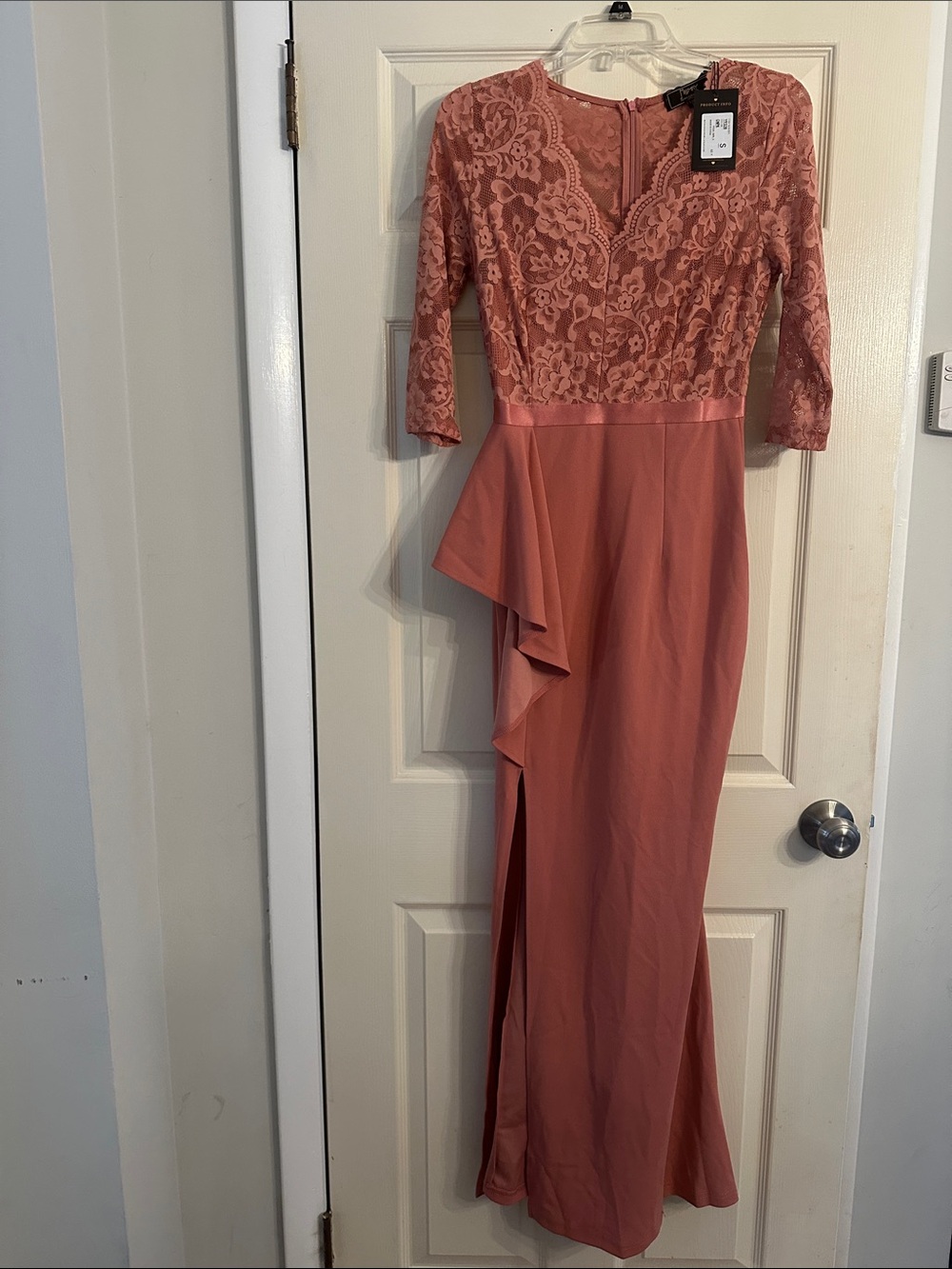 Long Sleeve Lace Bodice Maxi Dress in Dusty Rose
